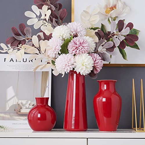 Set of 3 Red Ceramic Vase for Home Decoration