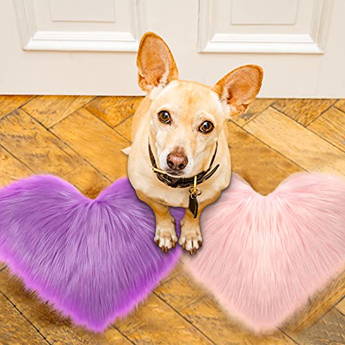 2 Pieces Fluffy Faux Sheepskin Area Rug Heart Shaped, 12 x 16 Inch