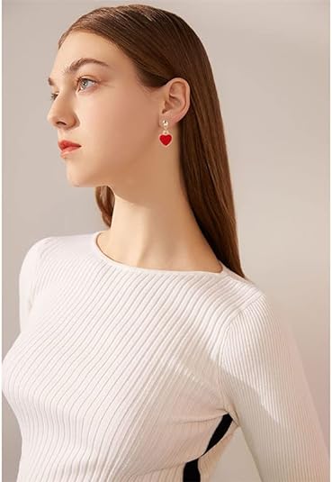 Liaght Weight Minimalism Red Love Heart Dangle Earrings