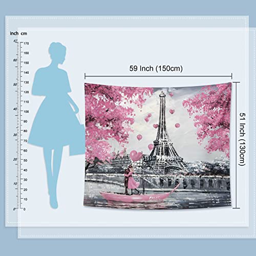 Eiffel Tower France Romantic Pink Tapestry European City Landscape 59x51 Inch
