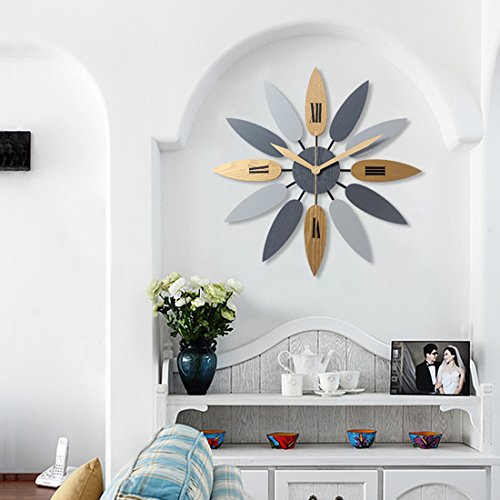 20"  Large Art Silent Ticking Leaf  Wall Clock