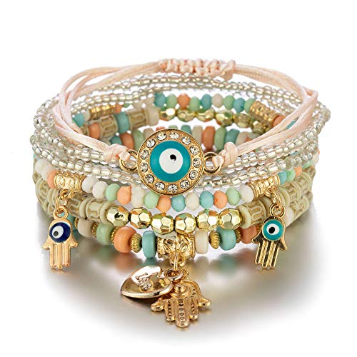4/2 Sets Bohemia Evil Eye Beads Bracelets for Women