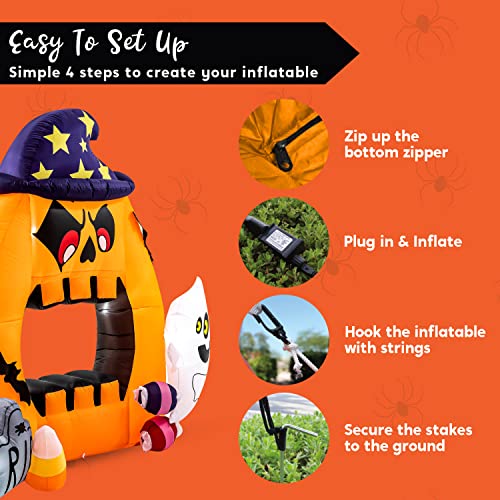 7 Ft Tall Halloween Inflatable Photo Booth with Ghost, Tomb & Candy