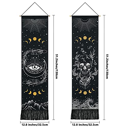Skull Tapestry Moon Phase Tapestry Stars Starry Black Skeleton Tapestry Butterflies Tapestry