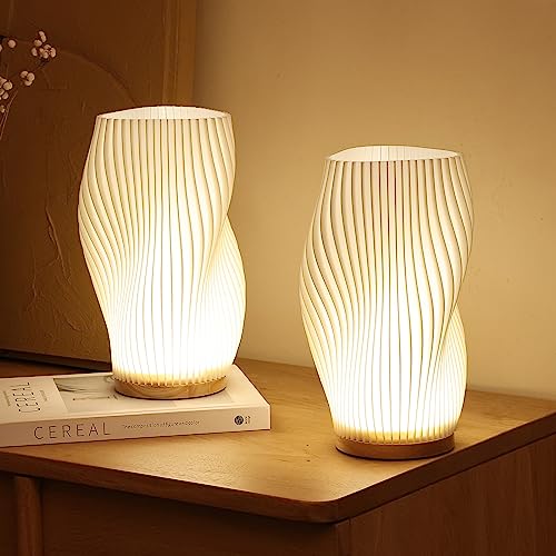 Bedside Lamp with Woodbase - Button Control Table Lamp for Bedroom 12 Way Dimmable Nightstand Lamp