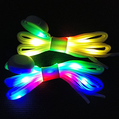 LED White Shoelaces Light Up w/ 3 Modes 7 Colors flashing Shoestrings