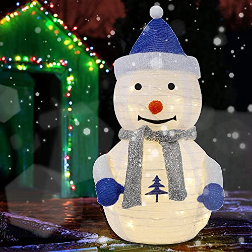 2.3FT Pre-Lit Pop Up Christmas Inflatable White Snowman with Built-in LED Lights,