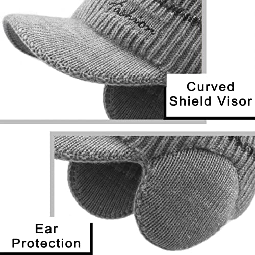 Men's Beanie w/ Visor -Warm Winter Knit Earflaps Hats