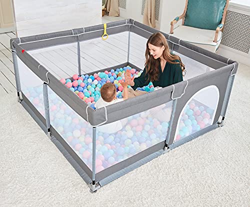 Large Baby Playpen for Toddler, (Gray,50”×50”)