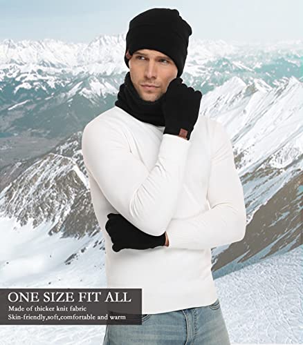 Winter Beanie Hat Scarf Touchscreen Gloves Set for Men & Women