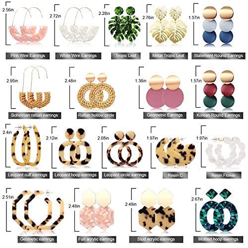 18 Pairs Statement Hypoallergenic Rattan Earrings for Women
