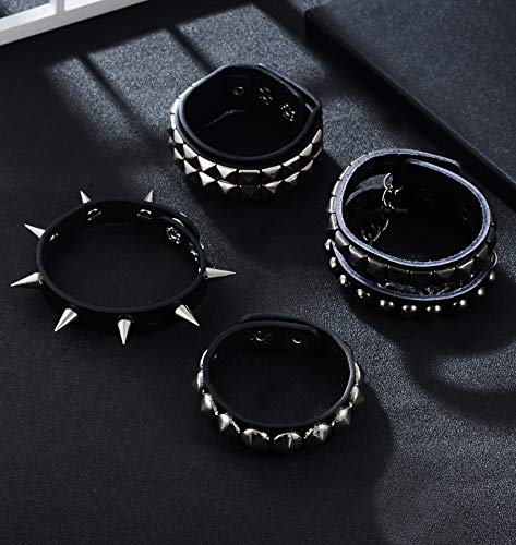 4Pcs Spike Studded Rivet Skull Demon Black Punk  Bracelet for Men/Women