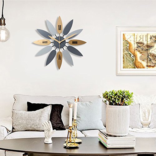 20"  Large Art Silent Ticking Leaf  Wall Clock