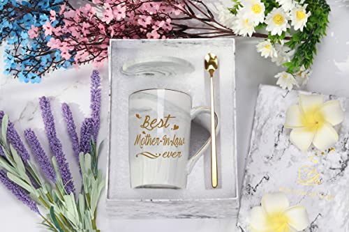 Best Mother In Law Coffee Mug Best 14 Ounce Pink w/ Gift Box Spoon Coaster