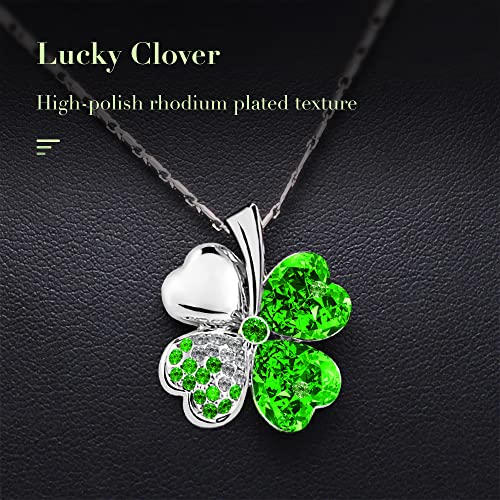 Four Leaf Clovers Heart Crystal Pendant Angel Necklace