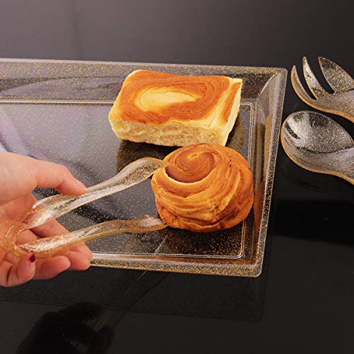 24 Pack Plastic Gold Glitter Serving Tray w/ Disposable Utensils