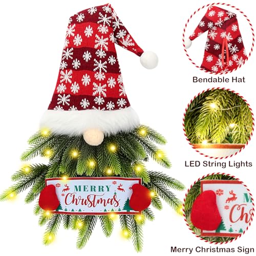 Christmas Wreath for Front Door, Lighted Gnome Christmas Door Wreath, Artificial Santa Xmas Hanging Sign
