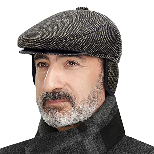 Thick Warm Woolen Beret for Men Solid Color Fold-Down Ear Protection Irish Duckbill Caps