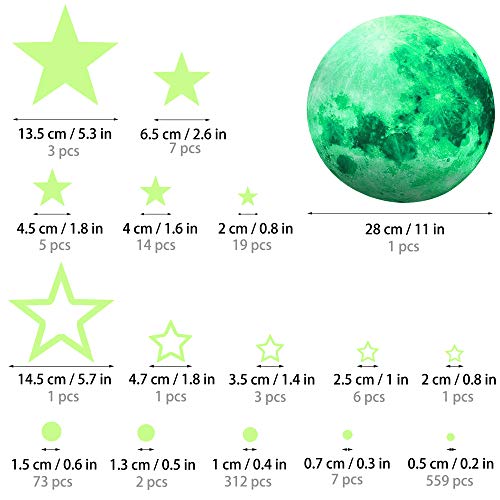 1108 Pcs Glow in The Dark Stars & Moon Wall Decal