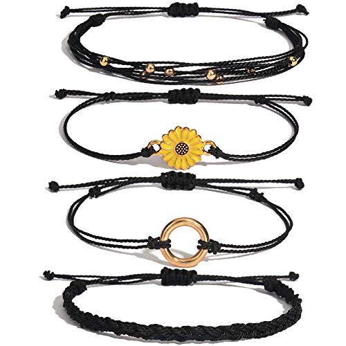 Sunflower String Bracelet Handmade Braided Rope Charms Boho Surfer Bracelet