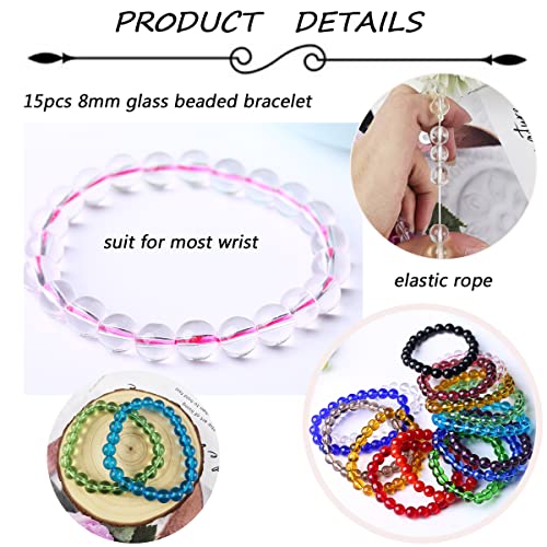 15Pcs 8mm Beaded Stretch Bracelet  for Women
