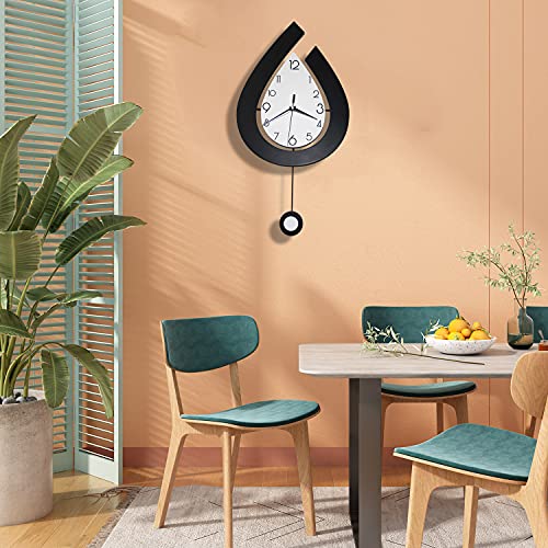 Large Modern Wall Clocks w/ Pendulum Battery Operated, 22.4" Non Ticking
