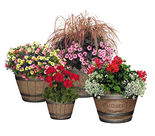 70 Whiskey Barrel, Pots 15"-"Home, Distressed Oak