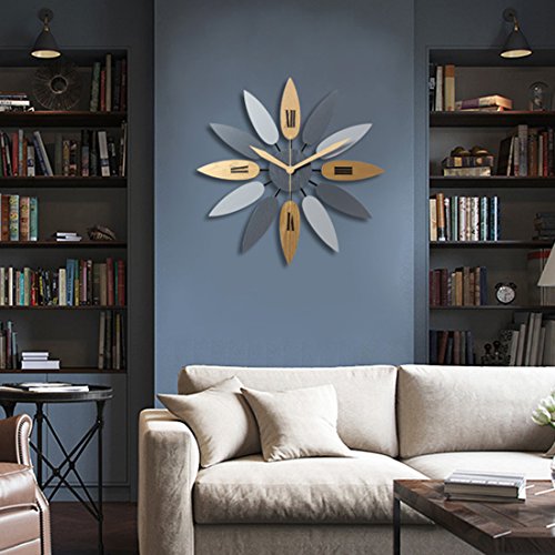 20"  Large Art Silent Ticking Leaf  Wall Clock