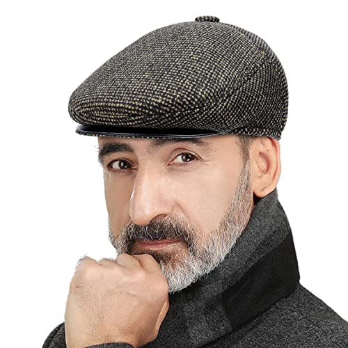 Thick Warm Woolen Beret for Men Solid Color Fold-Down Ear Protection Irish Duckbill Caps