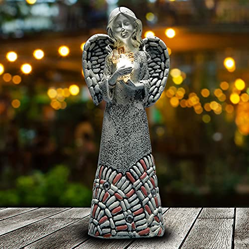 Solar Powered Praying Angel with Glowing a Cross Design Garden Decor(10.24 in)