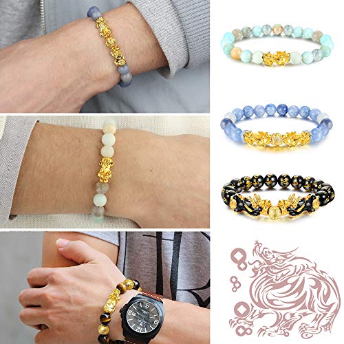 SET OF 6 FENG SHUI PIXIU NATURAL STONE TIGER EYE BEAD PI YAO CHINESE DRAGON CHARM BRACELETS