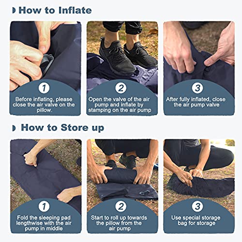 Camping Sleeping Pad - Ultralight Foot Press Inflatable w/ Built-in Pump