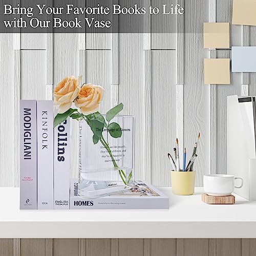 Book Vase for Flowers Home Décor,Artistic and Cultural Flavor Decorative Acrylic Clear Vase