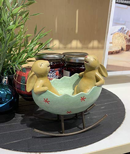 Laughing Bunny Rocking in an Easter Egg Cradle Spring Easter Decoration