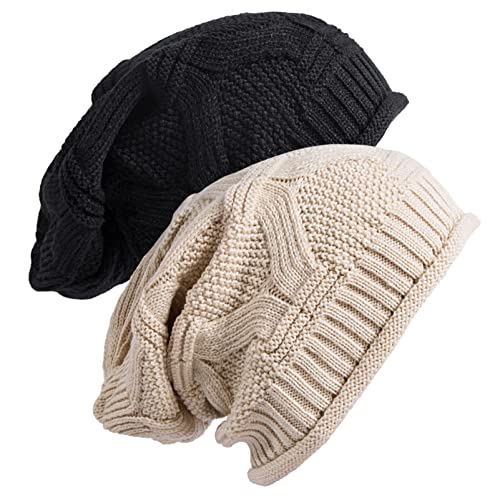 2 Pack Slouchy Beanie Winter Knit Soft Hat for Women/Men