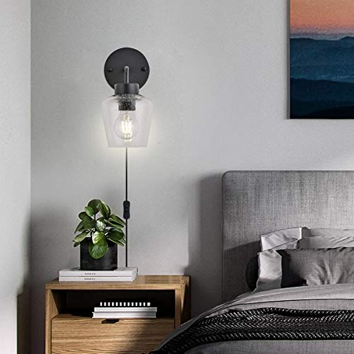 Modern Plug in Wall Sconce, w/ Brass Accent Edison Socket