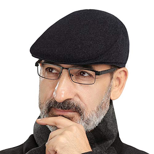 Thick Warm Woolen Beret for Men Solid Color Fold-Down Ear Protection Irish Duckbill Caps
