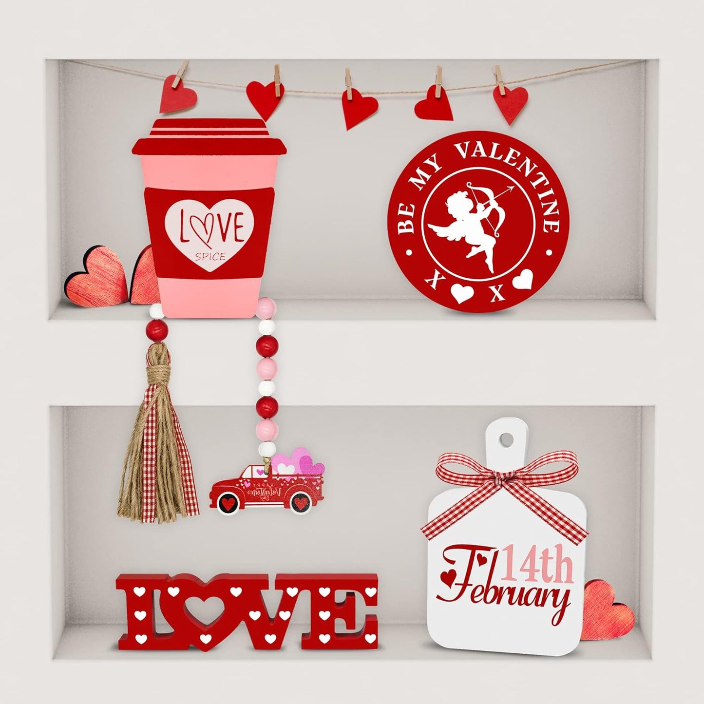 Valentines Day Tiered Tray Decor, 5 Pcs Valentine Wooden Decor