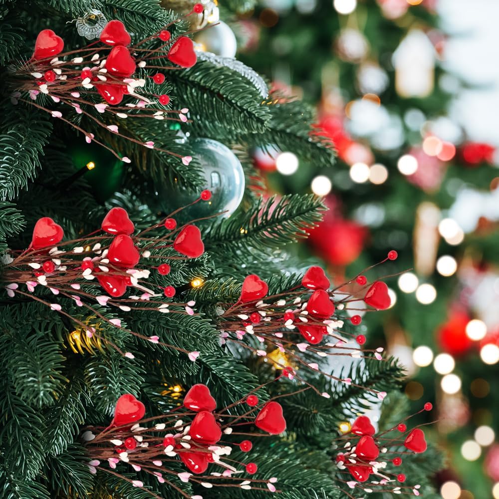 Valentines Day Flowers Artificial, 6 PCS Berry Floral Picks with Red