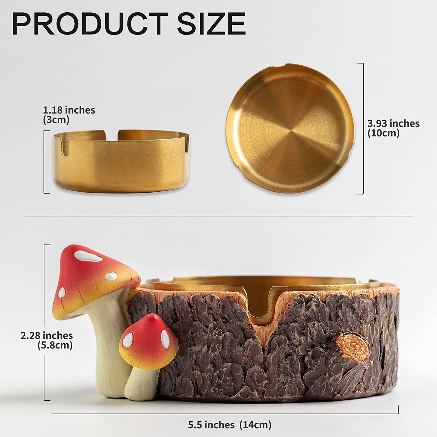 Cute Mushroom Ashtray with Stainless Steel Tray for Cigarette (Medium)