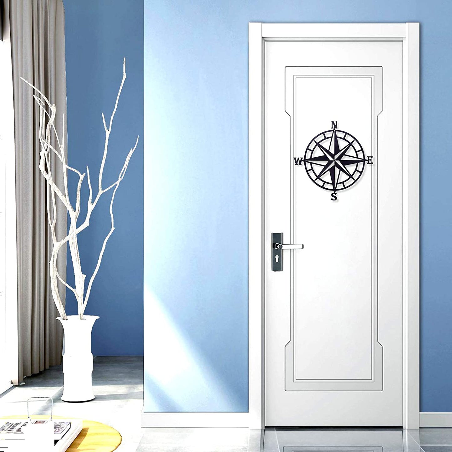 11 Inches Metal Decorative Nautical Compass Wall Decor, Living Room Bedroom (Black)