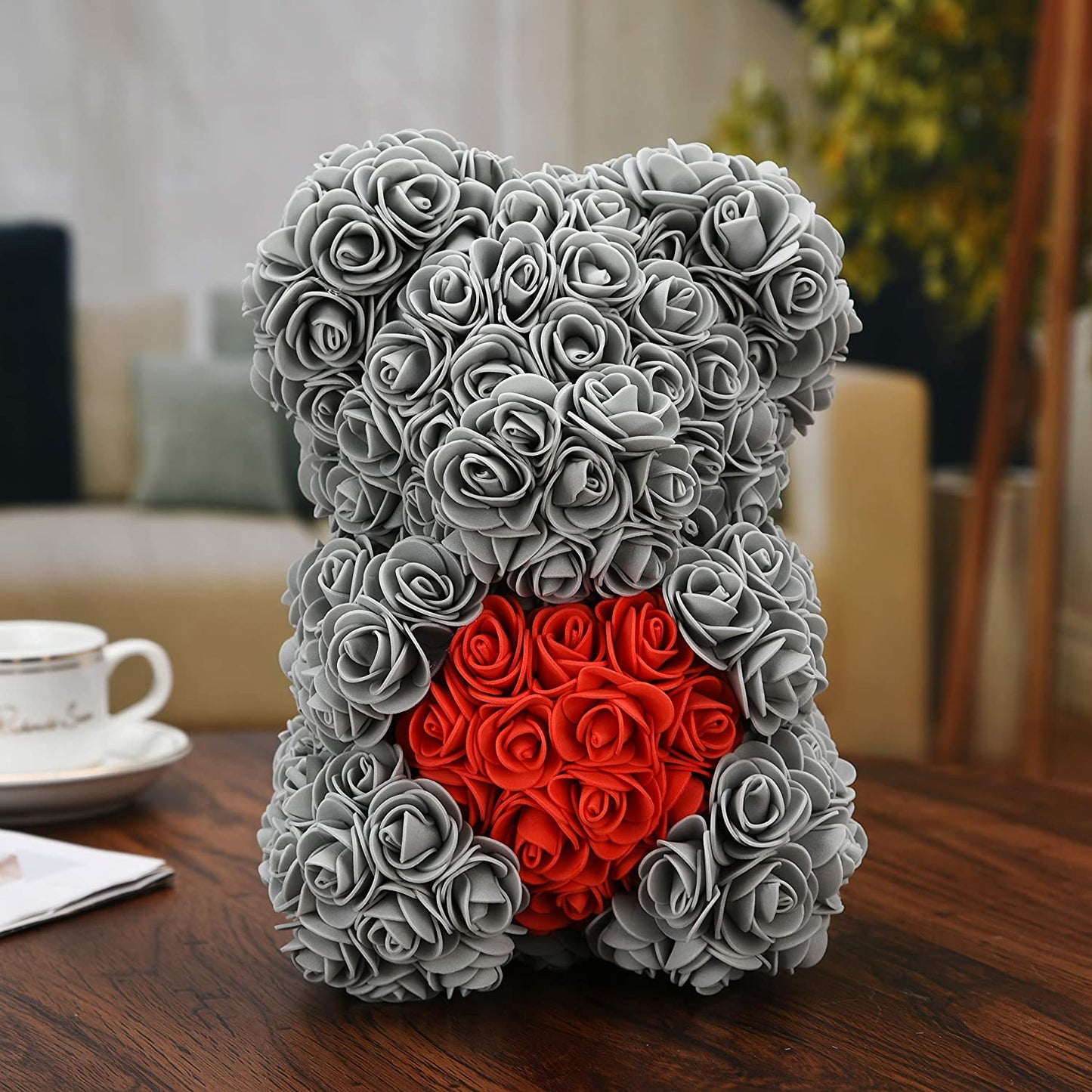 Rose Bear --Over 250+ Flowers on Every Rose Teddy Bear (gray, 10inch) (Gray)