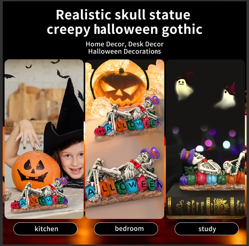 Halloween Skeleton Figurines with Letters Pumpkin Day of The Dead Table Décor Small Statues