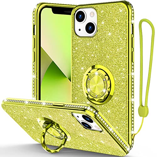 Phone Case for iPhone 13, Glitter Protective Case w/ 360 Degree Ring Stand