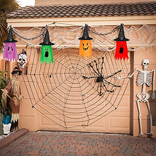 8 Pcs Hanging Witch Hats, 14ft 56 LEDs Remote Control String Lights, Battery Powered with 8 Lighting Modes for Garden, Yard, Tree