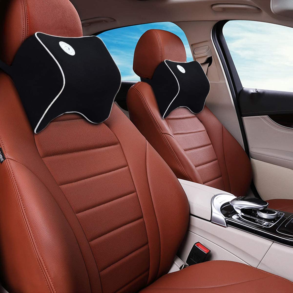 2 Pack Car Neck Pillow, Pain Relief Pillow for car, 100% Soft Memory Foam (Black)