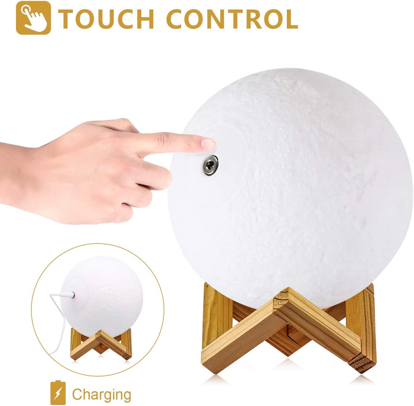 Moon Lamp, 16 Colors 3D Printed Moon Lights w/ Stand, Remote & Touch Control, USB, 4.72in