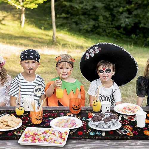 Halloween Table Runner Day of Dead Halloween Decor Indoor Skeleton Flowers Candles Halloween