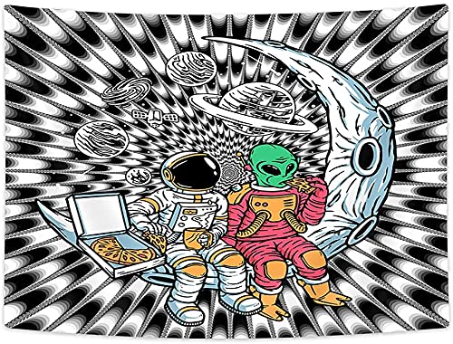Cool Black & White Astronaut Trippy Tapestry Funny Alien on Moon Wall Decor