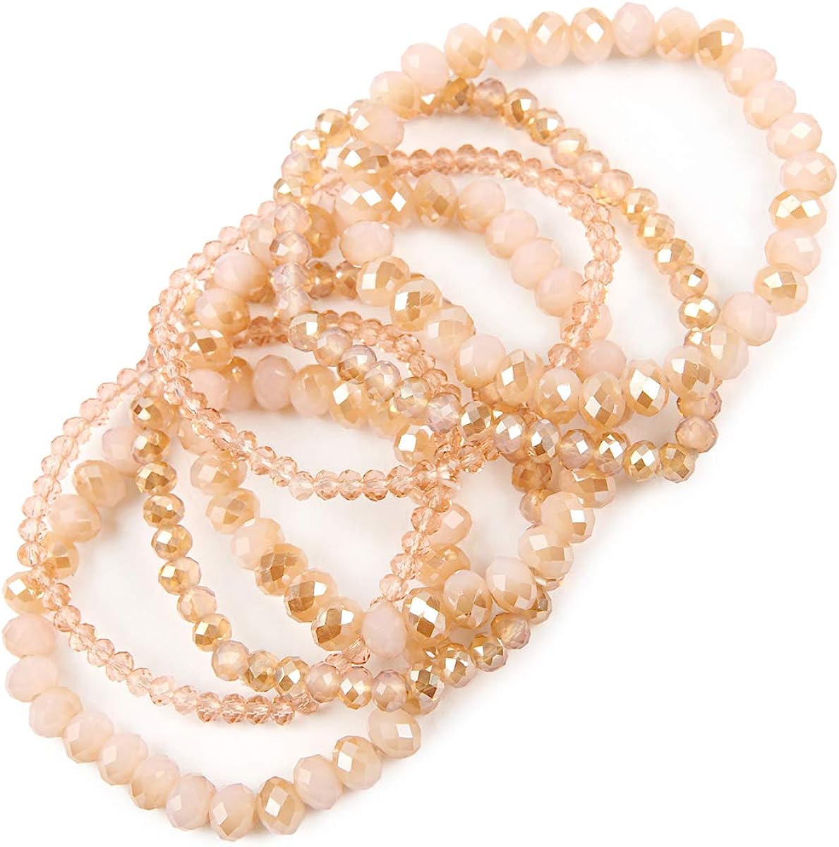 7 Layer Sparkly Beads - Light Pink Bohemian Multi-Layer Beaded Stacking Statement Bracelets - Versatile Stretch Strand